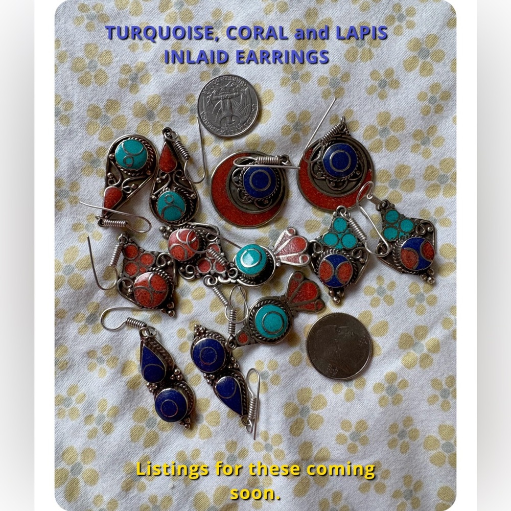 Lapis Lazuli Inlaid Bohemian Style Earrings Price is for 1 Pair